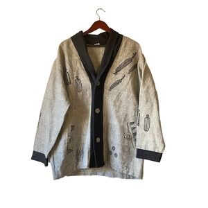 Venus Imports Cotton Kimono Jacket Abstract Print Black‎ Trim Women XL